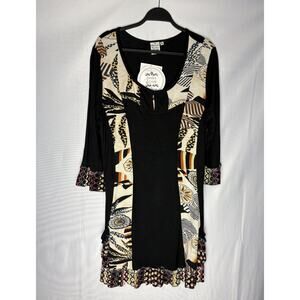 Parsley & Sage Mixed Print Dress Sz XL NWT Black Long Sleeves Abstract Stretchy